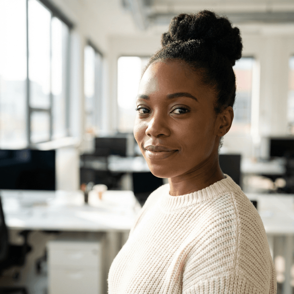 Mpho M. in her late 20s, content expression