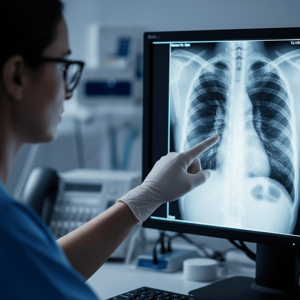 Ultrasound monitor displaying diagnostic imaging in a medical clinic