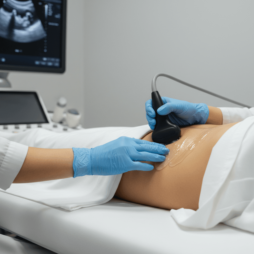 male patient lying during an ultrasound examination in a private clinic