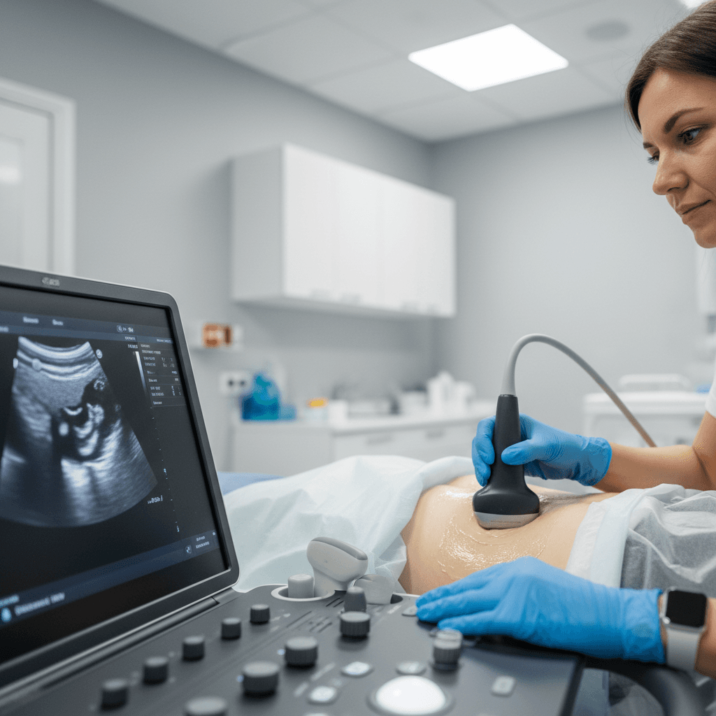 Doctor explaining ultrasound scan results to a patient