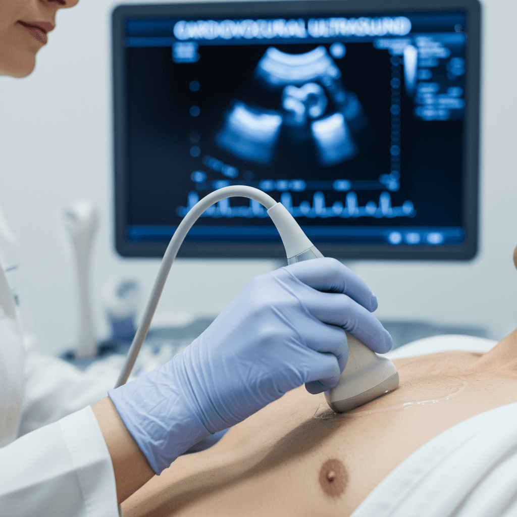 doctor using an ultrasound probe on a young child in a bright room